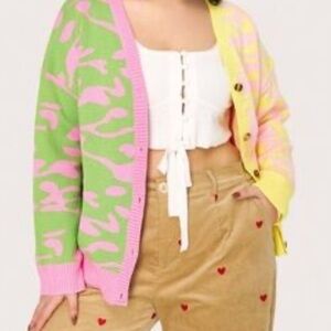 Y2K style cardigan button multicolor knit sweater size S
